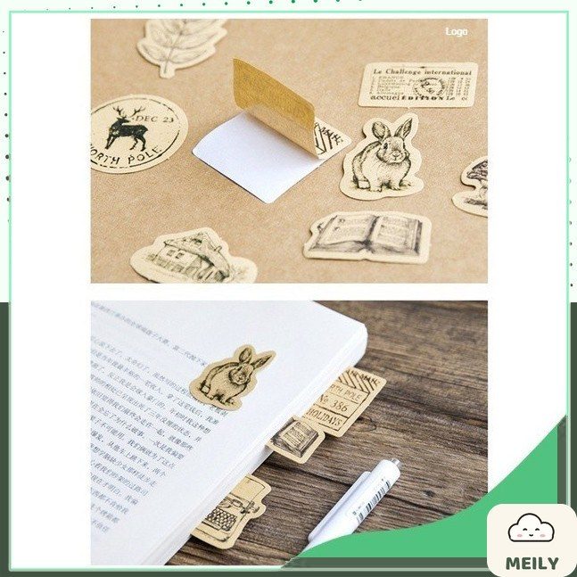 Bộ 46 Sticker Vintage đen trắng nền màu kraft ST03