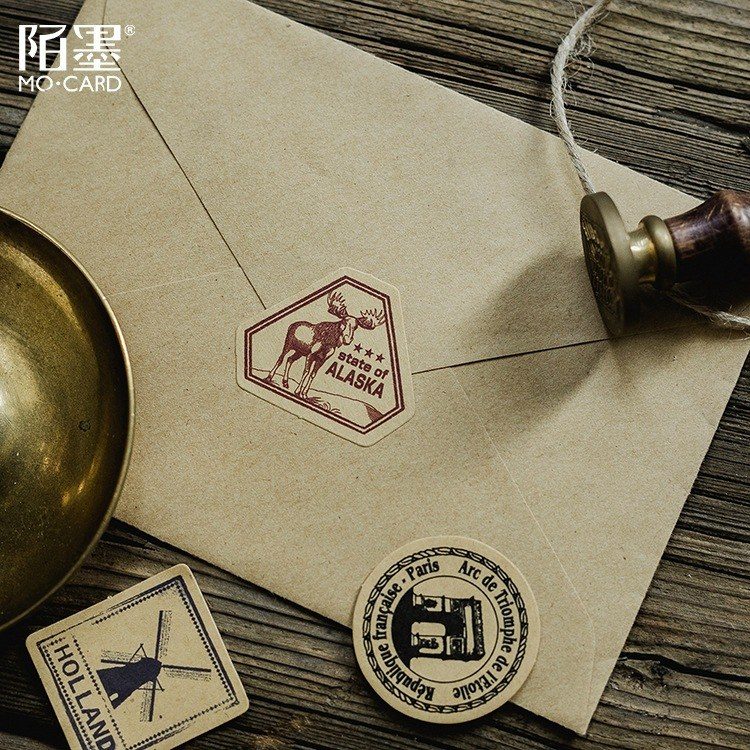 Bộ 46 tem dán Sticker phong cách Retro - Sticker hình tem trang trí sổ