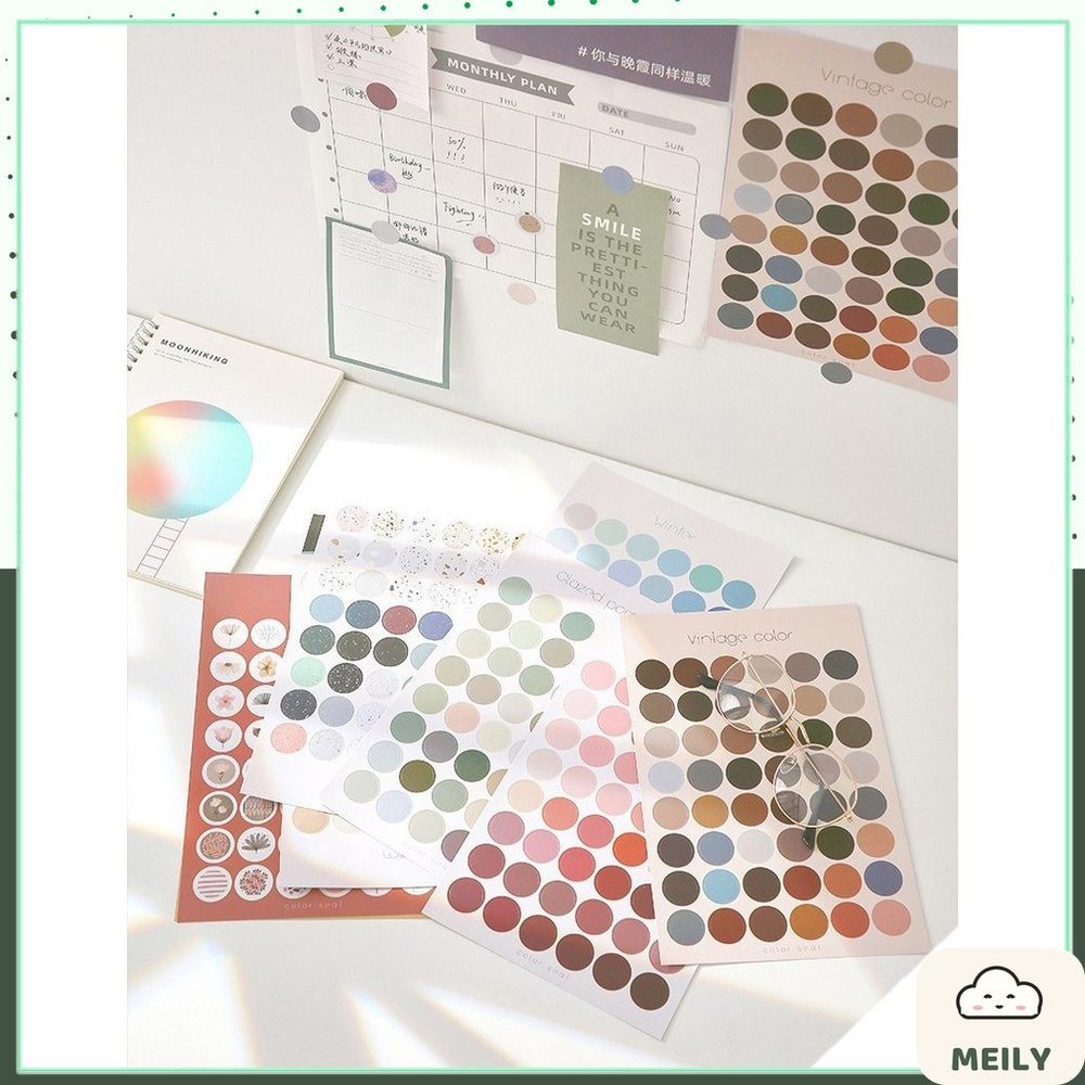 Bộ 48 sticker dán hình tròn nhiều màu