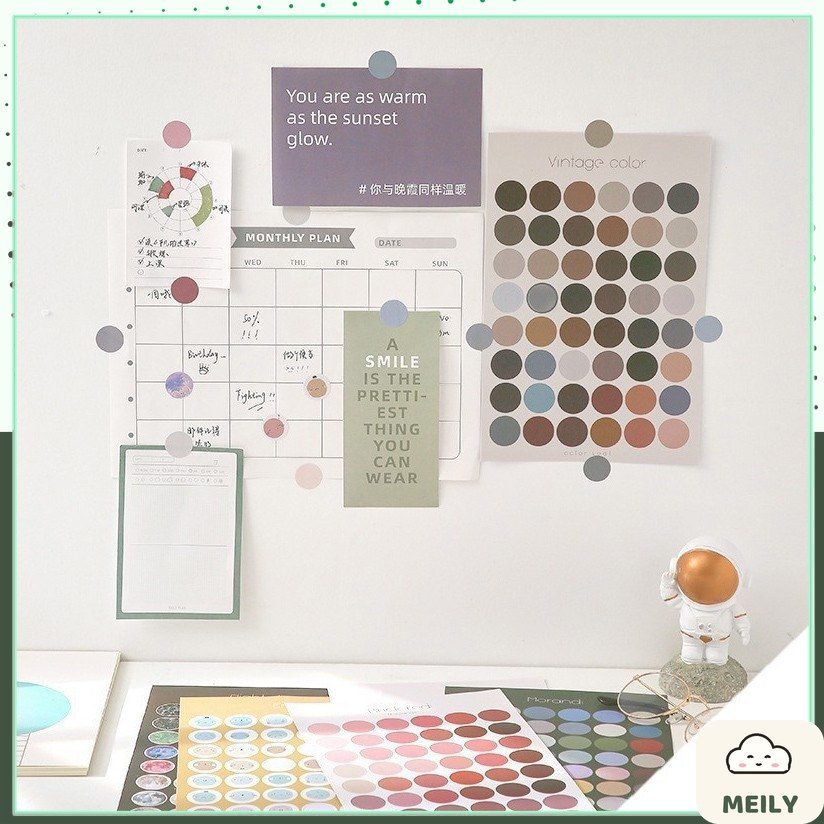 Bộ 48 sticker dán hình tròn nhiều màu