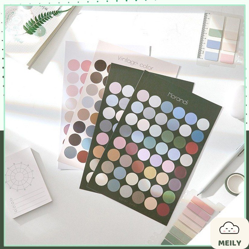 Bộ 48 sticker dán hình tròn nhiều màu