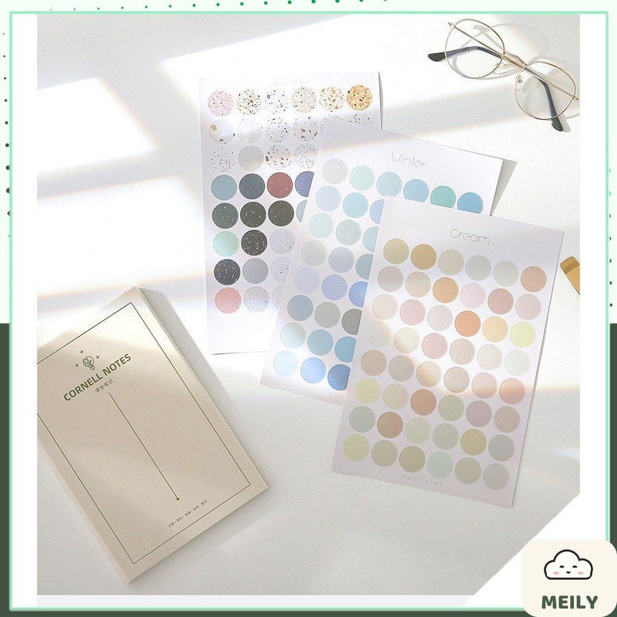 Bộ 48 sticker dán hình tròn nhiều màu