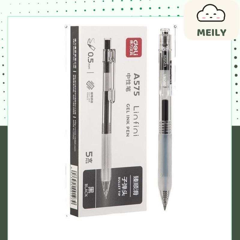 Bộ 5 bút Deli A575 ngòi 0.5mm - Bút gel Deli A575 mực đen 1 Bút + 5 Ruột