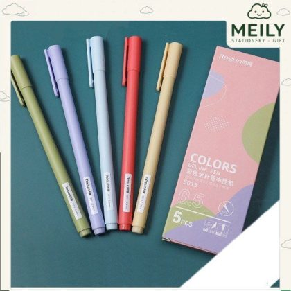 Bộ 5 bút gel màu Macaron Resun nét 0.5mm xinh xắn tiện dụng B17