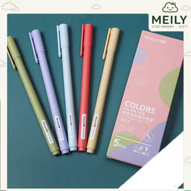Bộ 5 bút gel màu Macaron Resun nét 0.5mm xinh xắn tiện dụng B17