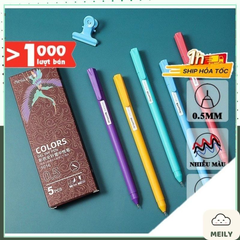 Bộ 5 bút gel màu Macaron Resun nét 0.5mm xinh xắn tiện dụng B17