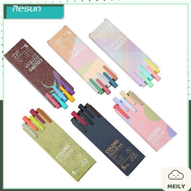 Bộ 5 bút gel màu Macaron Resun nét 0.5mm xinh xắn tiện dụng B17