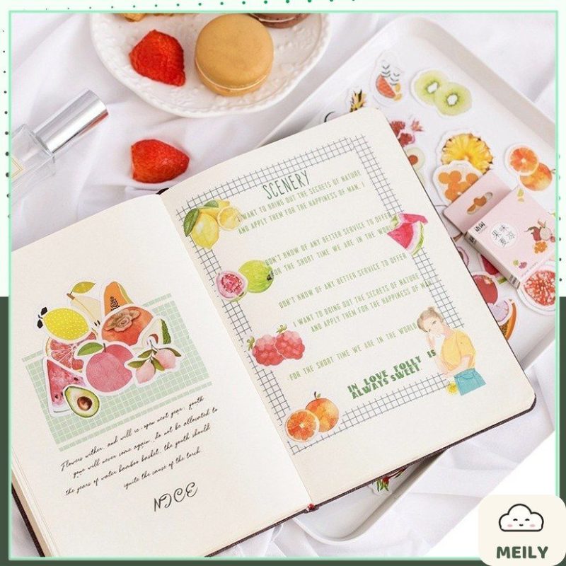 Bộ 50 sticker đồ vật hình hộp sữa, cây xanh STI11