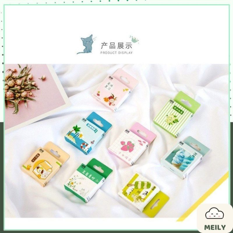 Bộ 50 sticker đồ vật hình hộp sữa, cây xanh STI11