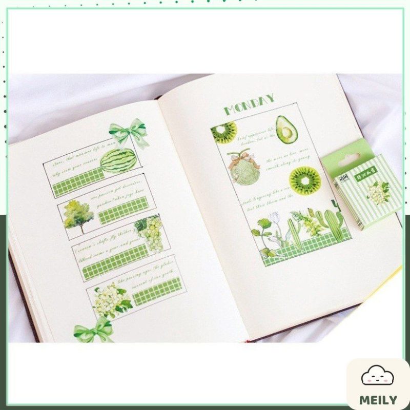 Bộ 50 sticker đồ vật hình hộp sữa, cây xanh STI11