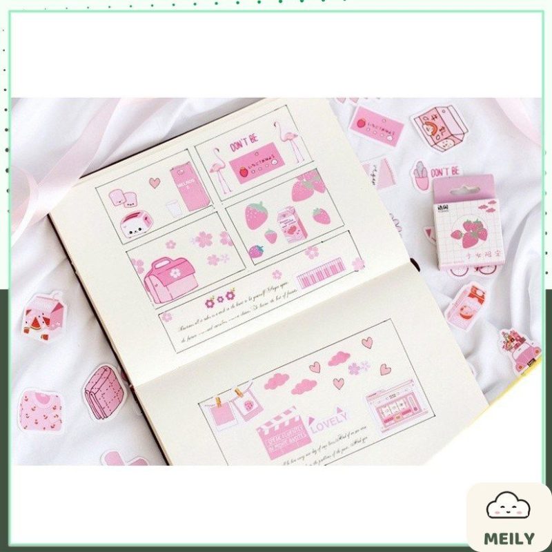 Bộ 50 sticker đồ vật hình hộp sữa, cây xanh STI11