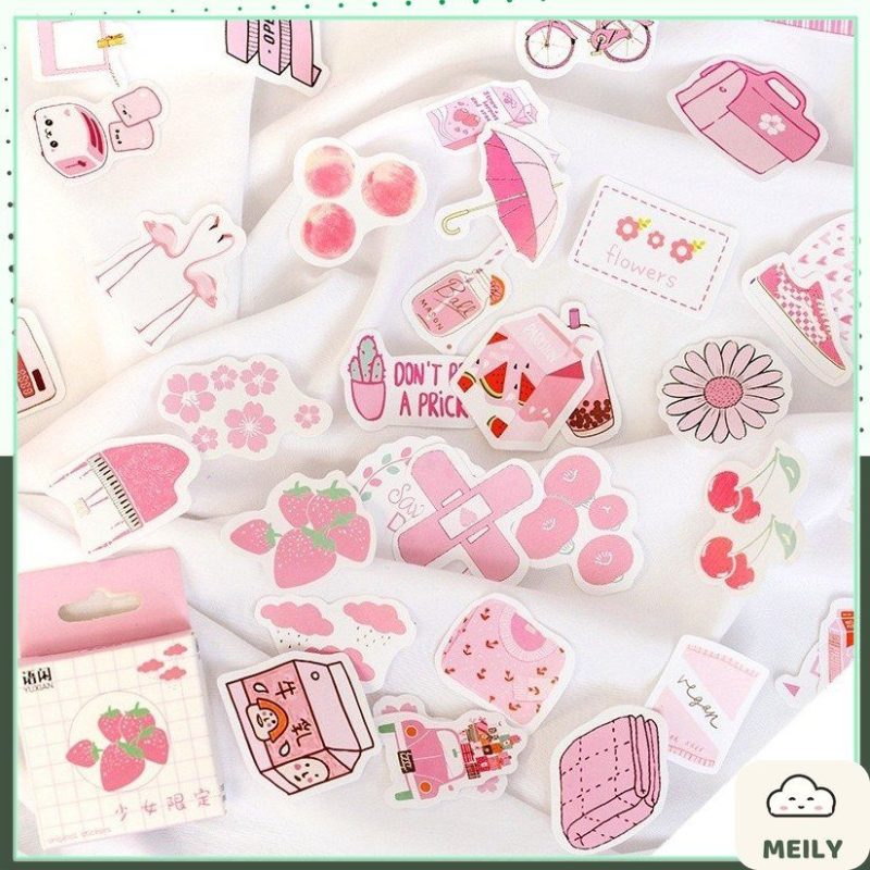 Bộ 50 sticker đồ vật hình hộp sữa, cây xanh STI11