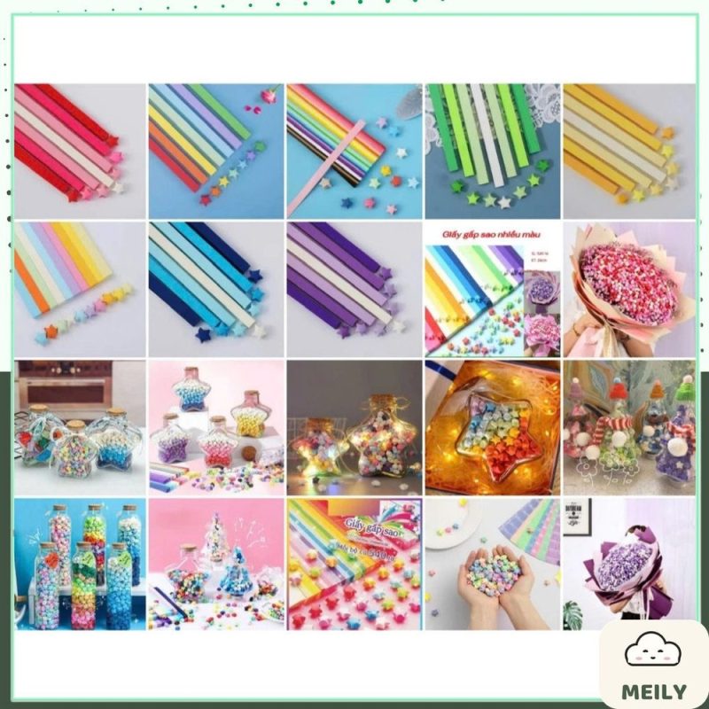Bộ 540 tờ giấy gấp sao origami 8 màu gradient