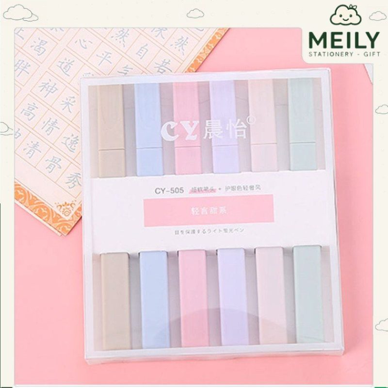 Bộ 6 bút highlight thân vuông màu Pastel, bút đánh dấu HI05