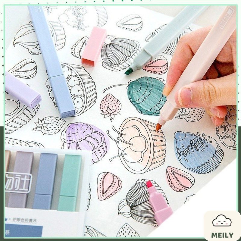Bộ 6 bút highlight thân vuông màu Pastel, bút đánh dấu HI05