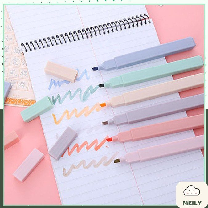 Bộ 6 bút highlight thân vuông màu Pastel, bút đánh dấu HI05
