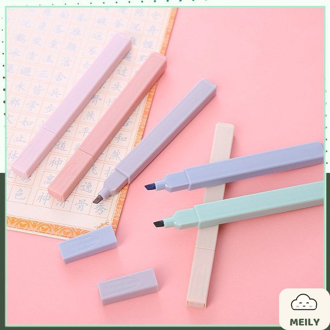 Bộ 6 bút highlight thân vuông màu Pastel, bút đánh dấu HI05
