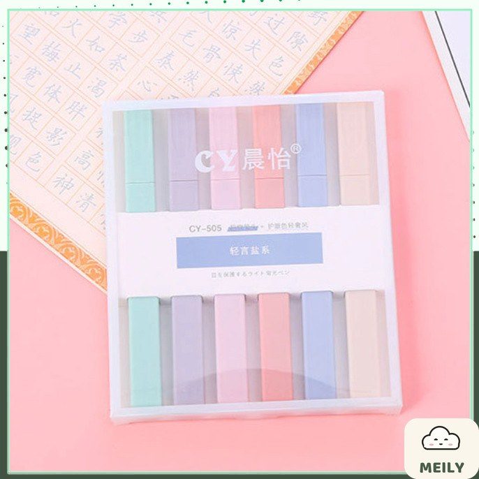 Bộ 6 bút highlight thân vuông màu Pastel, bút đánh dấu HI05