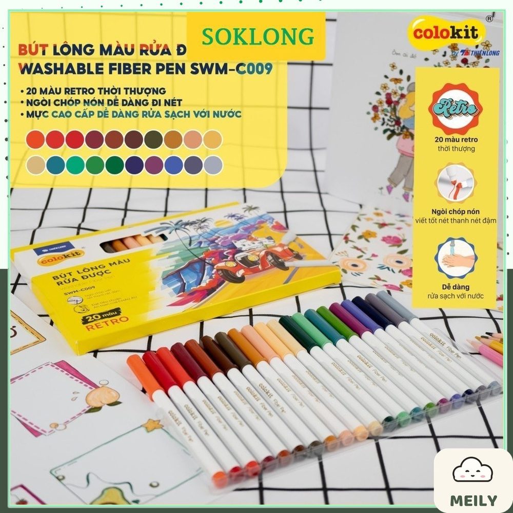 Bộ bút 20 màu Retro rửa được Fiber Pen Thiên Long SWM-C009