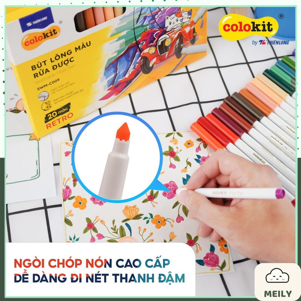 Bộ bút 20 màu Retro rửa được Fiber Pen Thiên Long SWM-C009