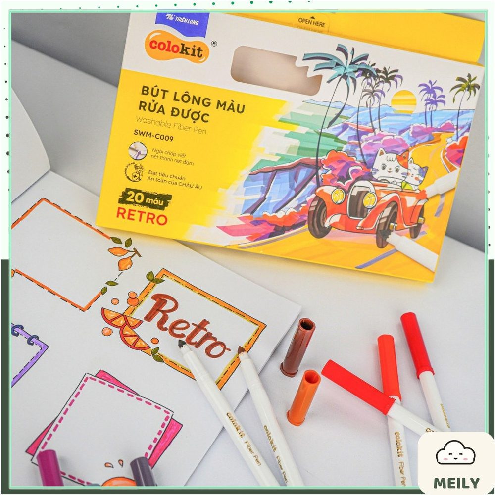 Bộ bút 20 màu Retro rửa được Fiber Pen Thiên Long SWM-C009