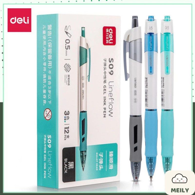 Bộ Bút Bi Nước Mực Gel Ngòi 0.5mm Deli MỰC ĐEN A575
