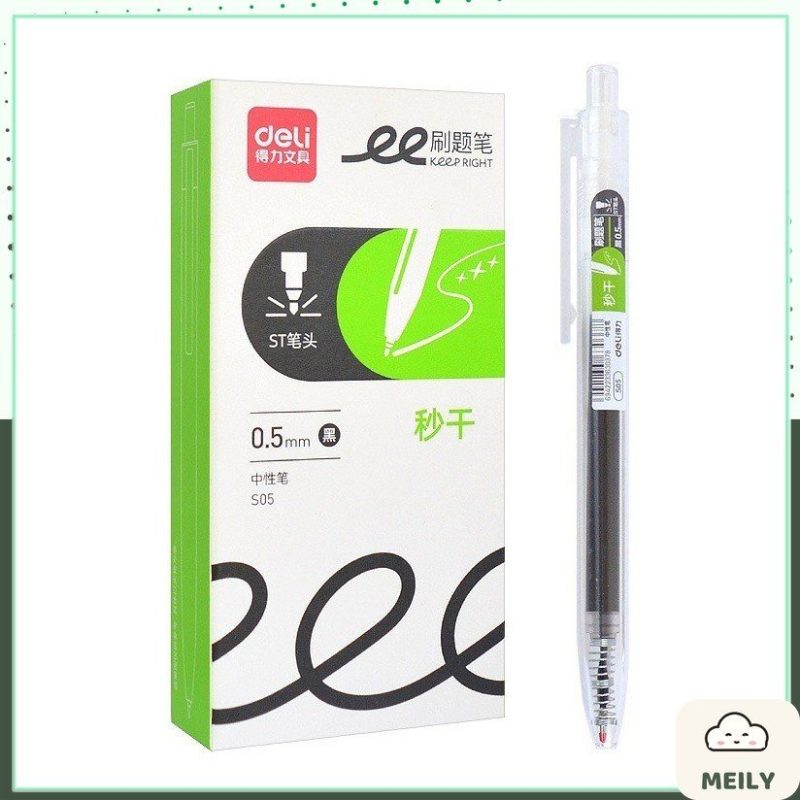 Bộ Bút Bi Nước Mực Gel Ngòi 0.5mm Deli MỰC ĐEN A575