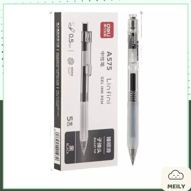 Bộ Bút Bi Nước Mực Gel Ngòi 0.5mm Deli MỰC ĐEN A575