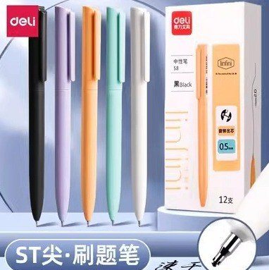 Bộ Bút Bi Nước Mực Gel Ngòi 0.5mm Deli MỰC ĐEN A575 - Bút bi vặn Deli màu macaron S8 B149