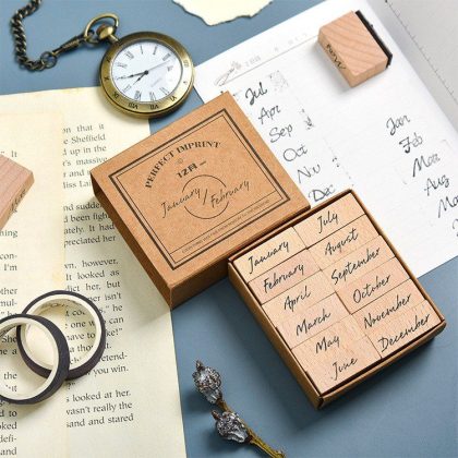 Bộ con dấu gỗ tháng ngày vintage D12