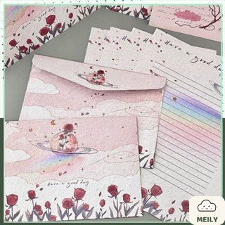 Bộ Giấy Viết Thư + Phong Bì Bưu Thiếp Hoạt Hình Dễ Thương Ghi Lời Chúc