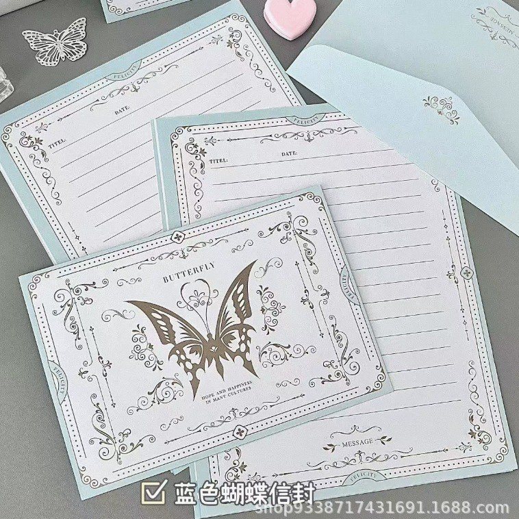 Bộ Giấy Viết Thư + Phong Bì Bưu Thiếp Hoạt Hình Dễ Thương Ghi Lời Chúc - Set 4 phong bì+ giấy viết thư Butterfly TH36