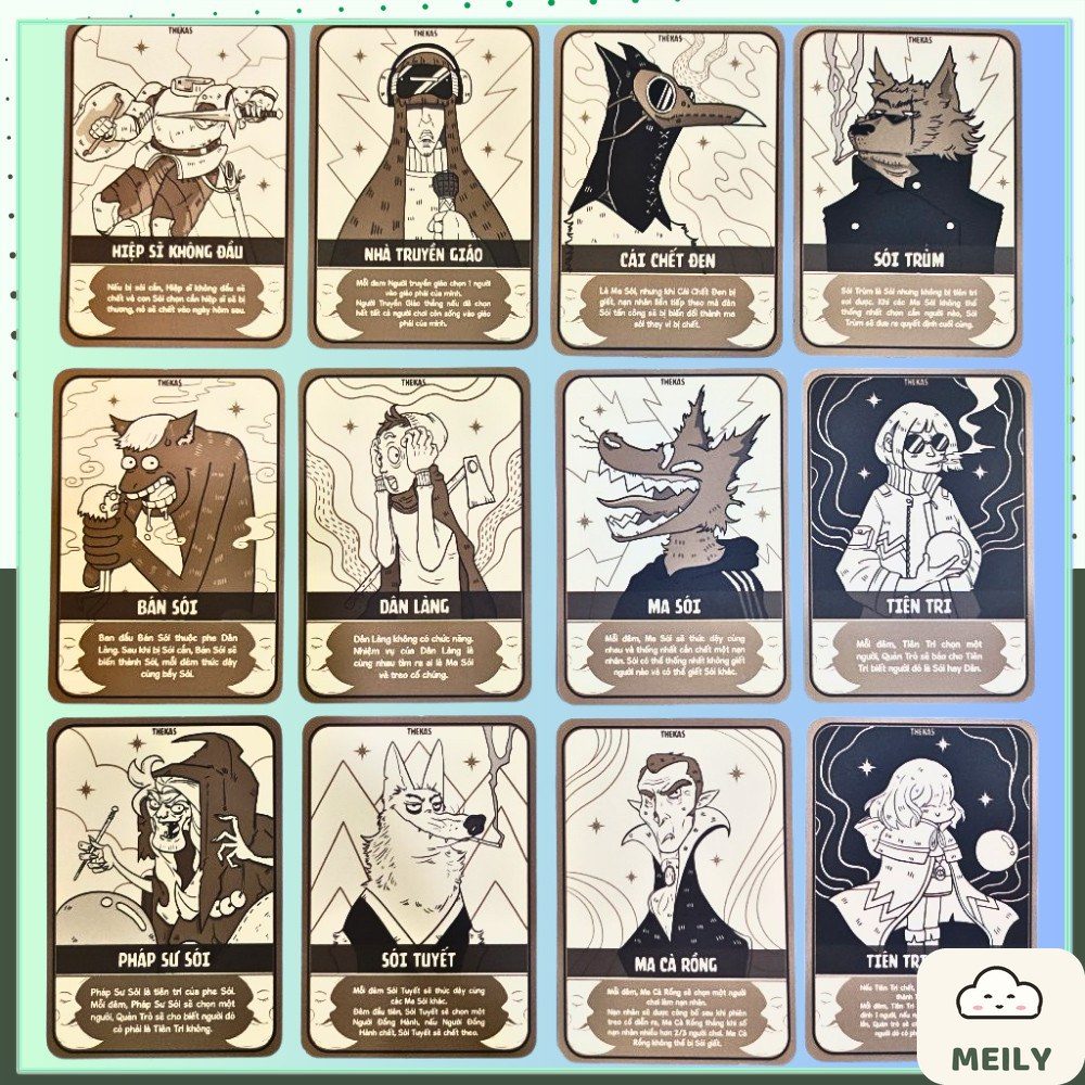Bộ ma sói lupin board game 35 lá hộp thường trò chơi nhóm tụ tập party học sinh