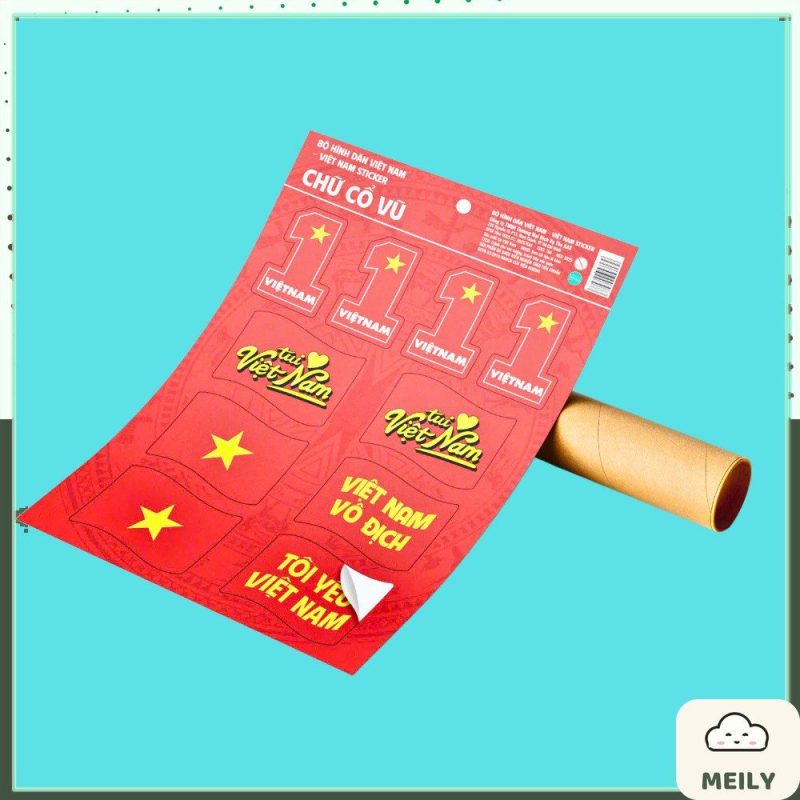 Bộ 5 mẫu nhãn dán lá cờ Việt Nam chống nước cổ vũ sự kiện