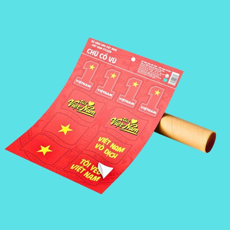 Bộ 5 mẫu nhãn dán lá cờ Việt Nam chống nước cổ vũ sự kiện - Chữ cỗ vũ