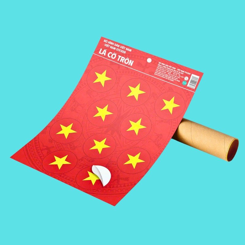 Bộ 5 mẫu nhãn dán lá cờ Việt Nam chống nước cổ vũ sự kiện - Lá Cờ hình tròn