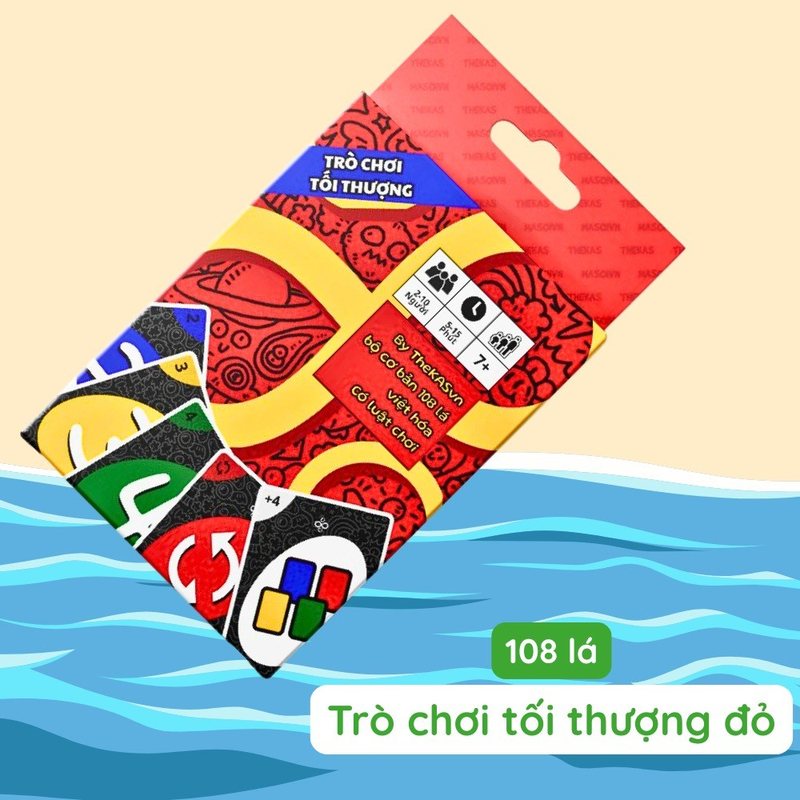 Bộ bài Uno chơi nhóm giấy dày bo góc luật Việt - Bộ trò chơi TỐI THƯỢNG ĐỎ 108 LÁ