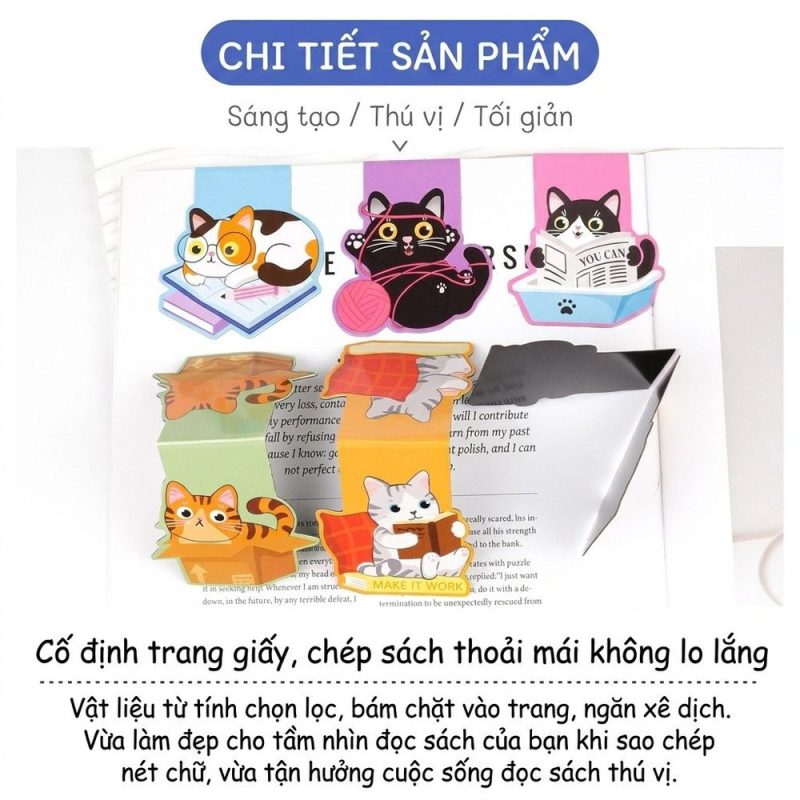 Bookmark nam châm hình mèo đánh dấu sách PVC cho planner