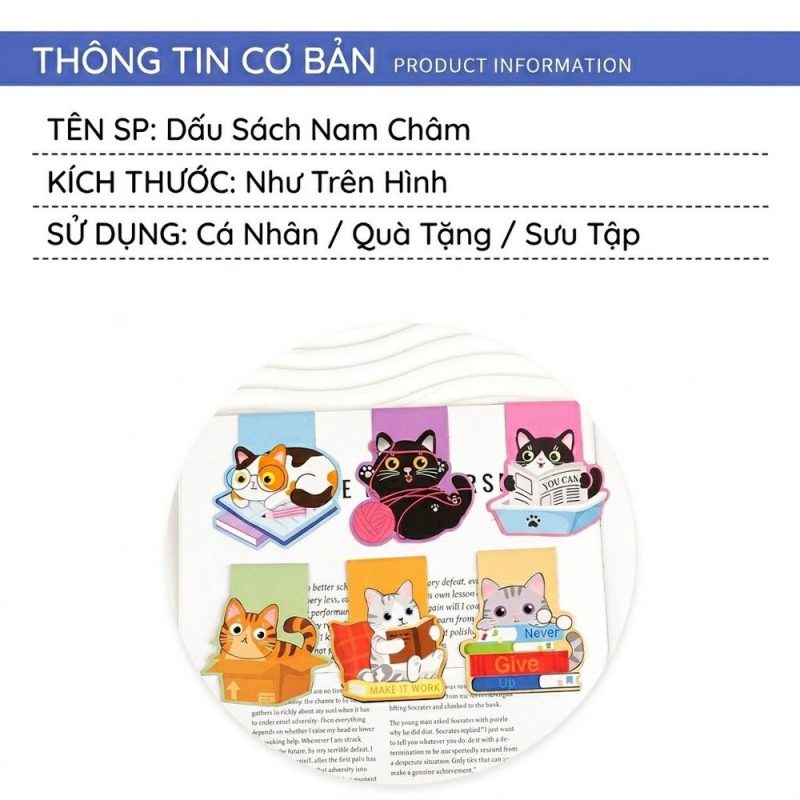 Bookmark nam châm hình mèo đánh dấu sách PVC cho planner