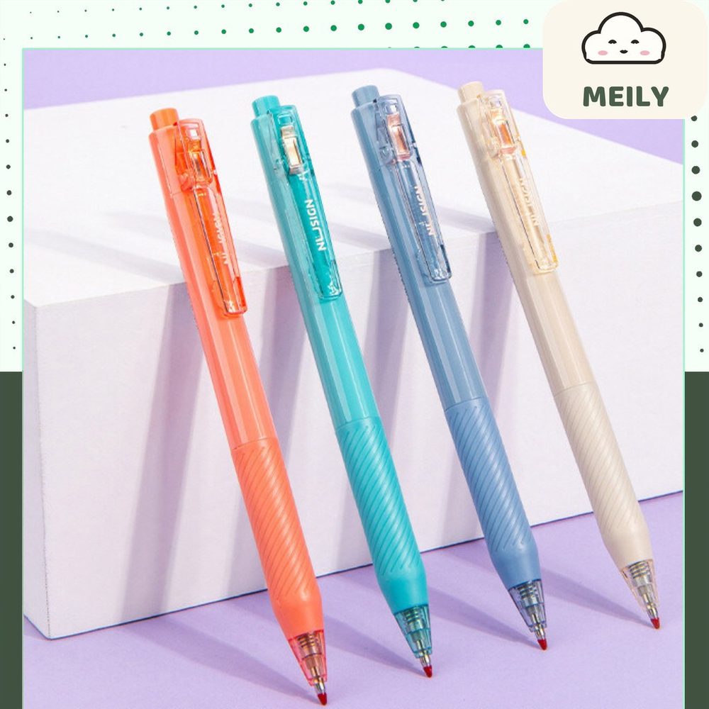 Bút bi bấm 0.5mm mực gel Deli nghệ thuật morandi vỏ màu trendy mực đen NS568