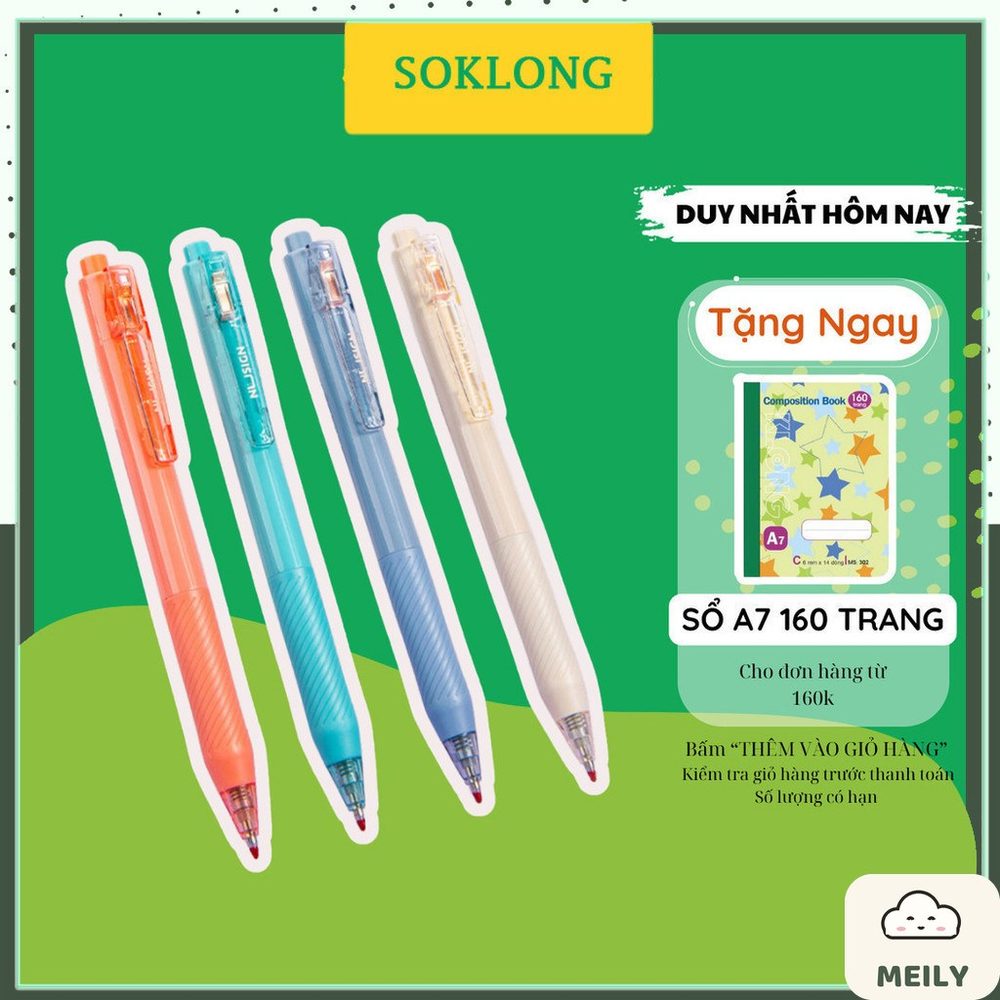 Bút bi bấm 0.5mm mực gel Deli nghệ thuật morandi vỏ màu trendy mực đen NS568