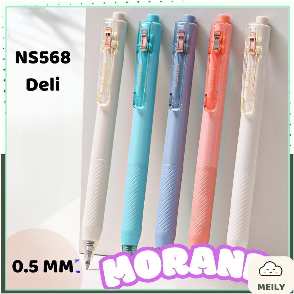 Bút bi bấm 0.5mm mực gel Deli nghệ thuật morandi vỏ màu trendy mực đen NS568