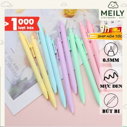 Bút bi bấm màu macaron mực đen nét 0.5mm dễ thương B22