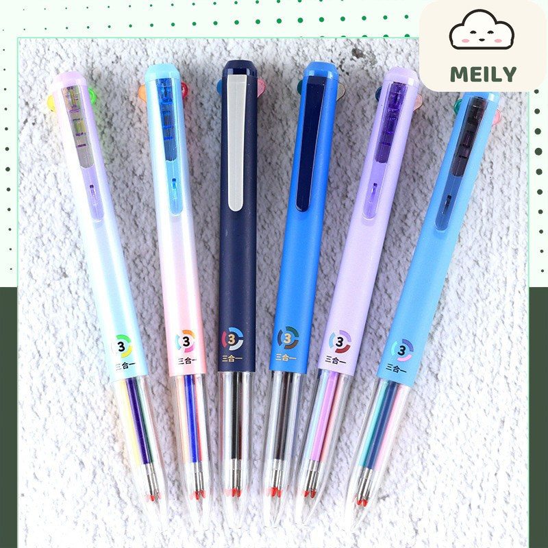 Bút bi bấm mực gel với 3 ngòi màu khác nhau B106