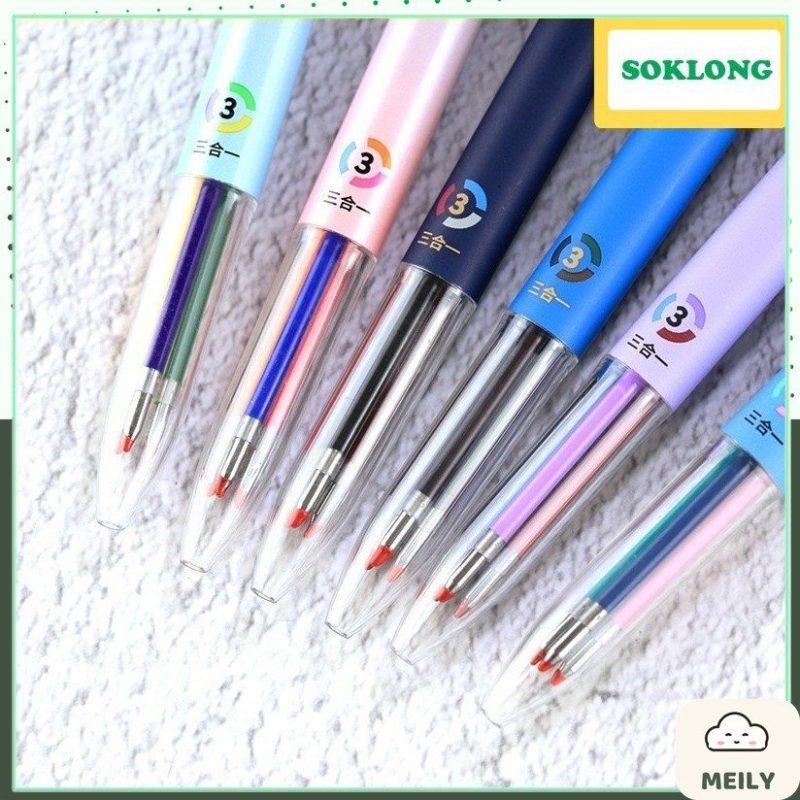 Bút bi bấm mực gel với 3 ngòi màu khác nhau B106