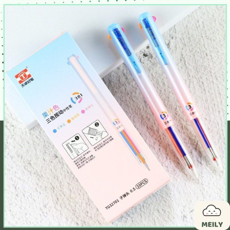 Bút bi bấm mực gel với 3 ngòi màu khác nhau B106