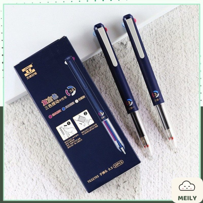 Bút bi bấm mực gel với 3 ngòi màu khác nhau B106