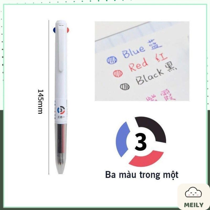 Bút bi bấm mực gel với 3 ngòi màu khác nhau B106