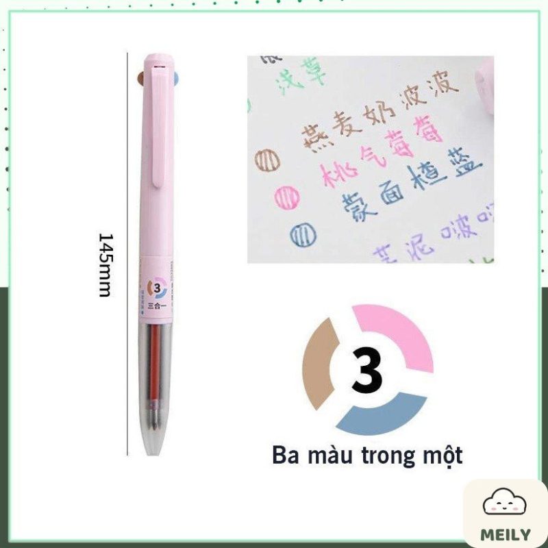 Bút bi bấm mực gel với 3 ngòi màu khác nhau B106