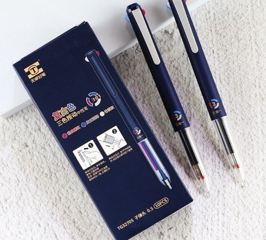 Bút bi bấm mực gel với 3 ngòi màu khác nhau B106 - Thân xanh than